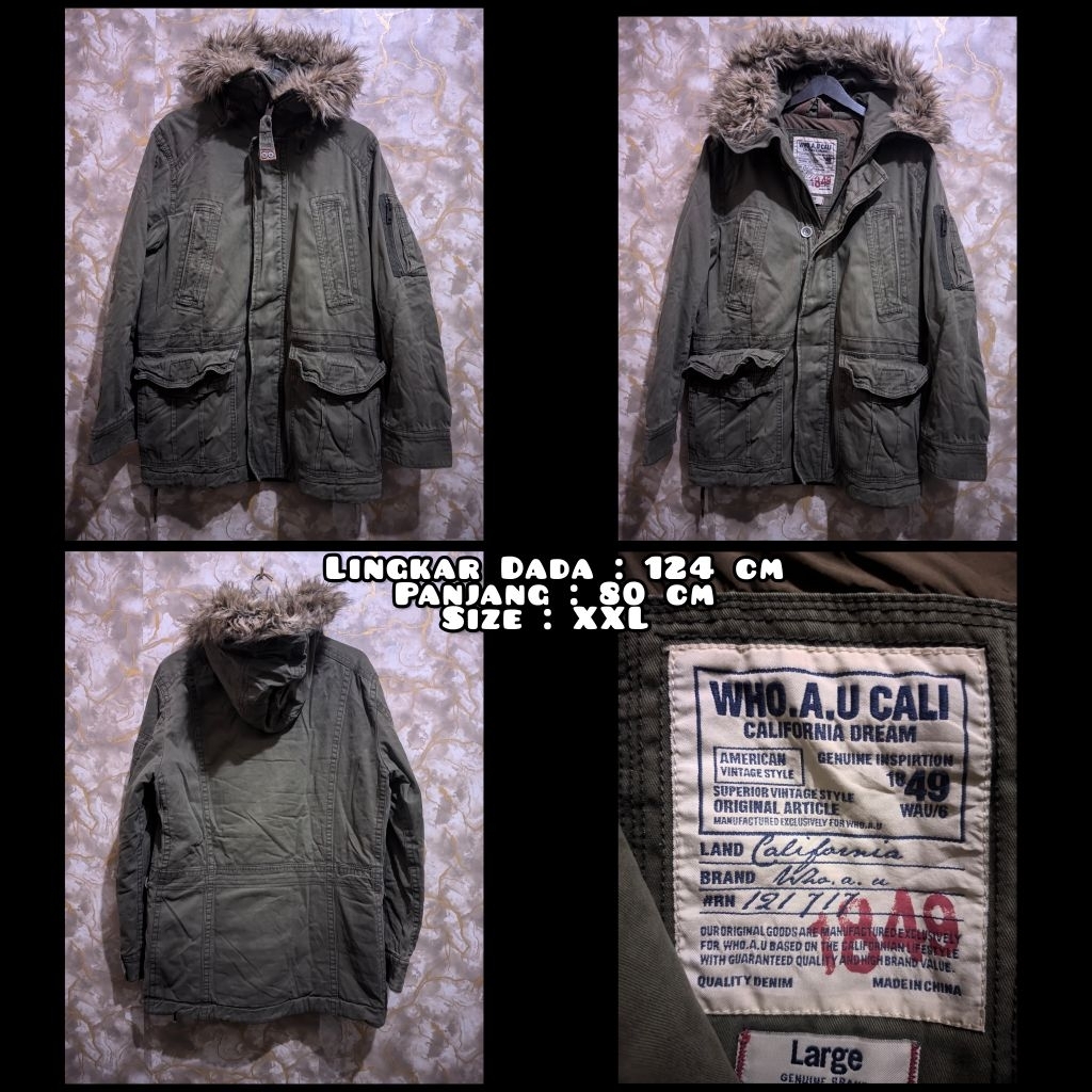 Jaket Parka Vintage Warna Hijau Army Second Original.