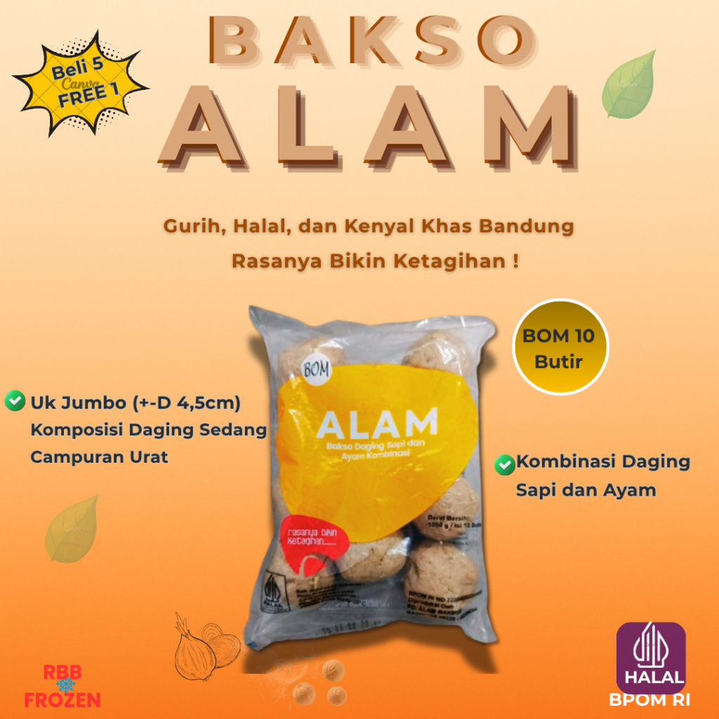 RajanyabasobandungBaso Alam Super BOM Isi 10 | Bakso Jumbo Halal Sapi Ayam Premium Rasa Gurih Bandun