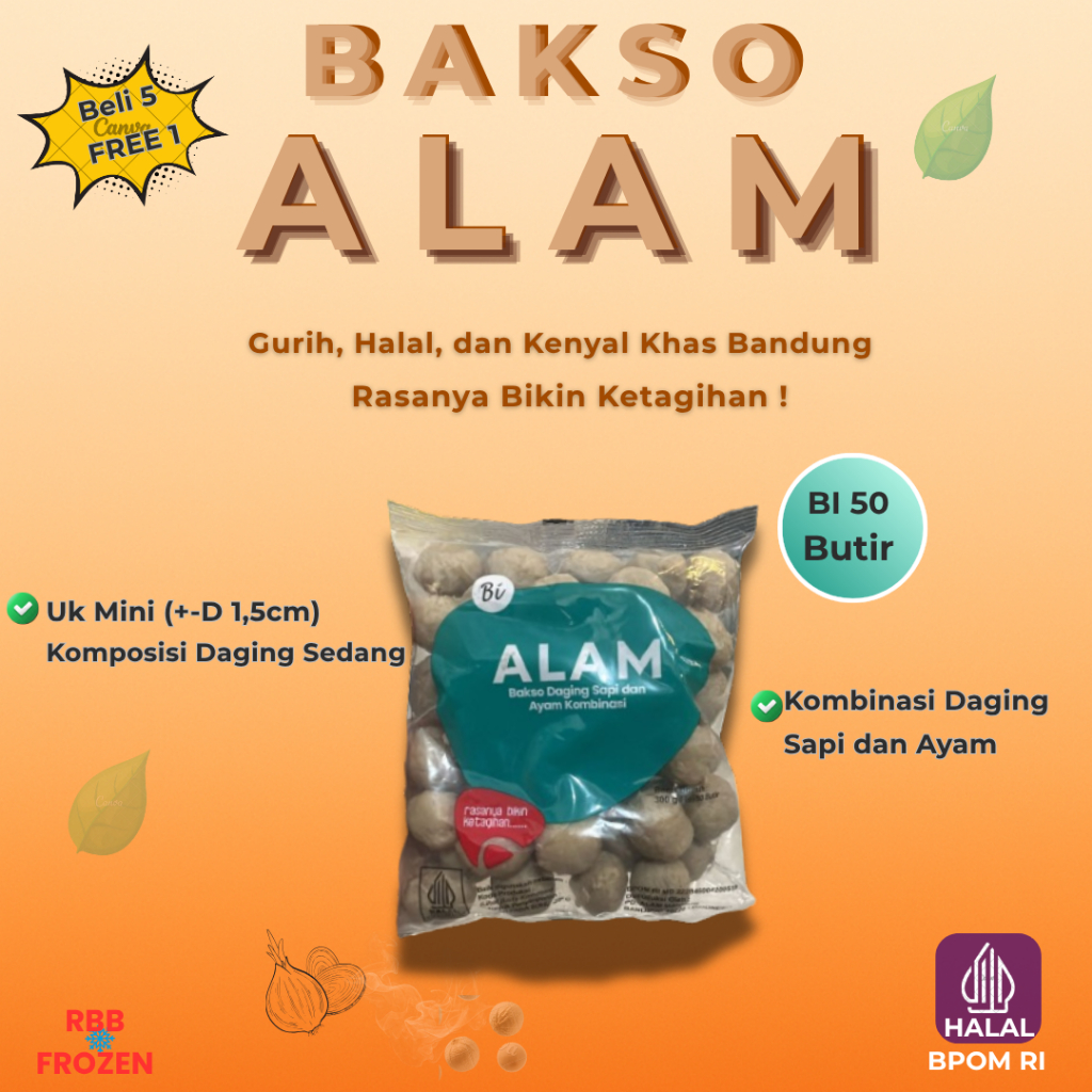 Rajanyabasobandung - Baso Alam Super BI Isi 50 Butir | Bakso Mini Halal Gurih Kenyal Khas Bandung | 