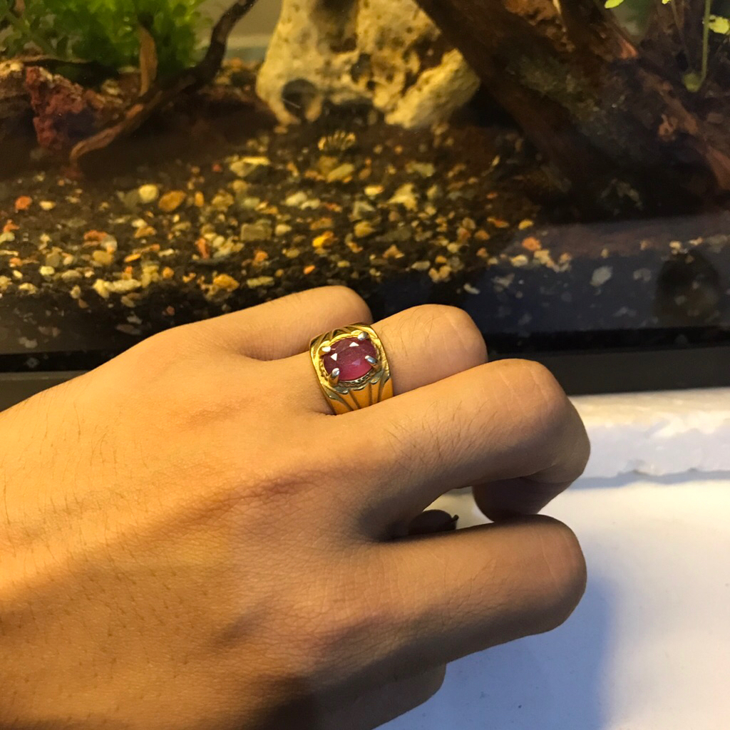 CINCIN BATU PERMATA RUBY PINK RING TITANIUM SUPER
