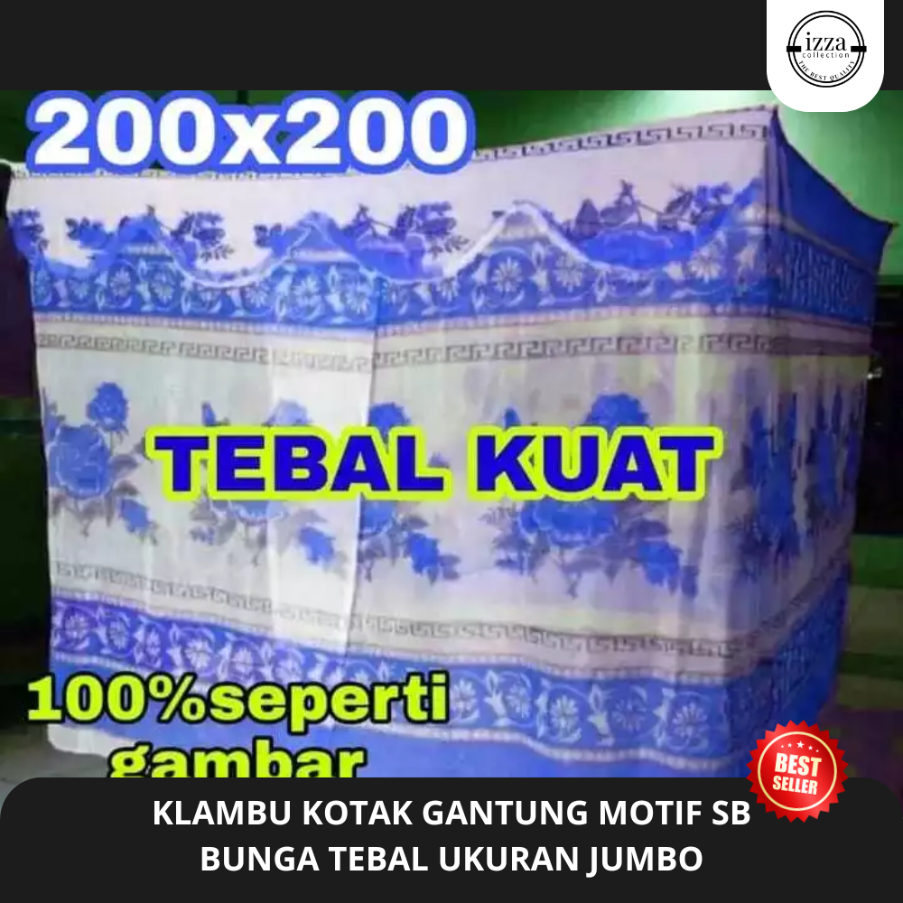 Kelambu Jumbo Motif Bunga sb Tebal Anti Nyamuk,Kelambu Kotak Gantung Jumbo 200x200 Motif Bunga SB Te