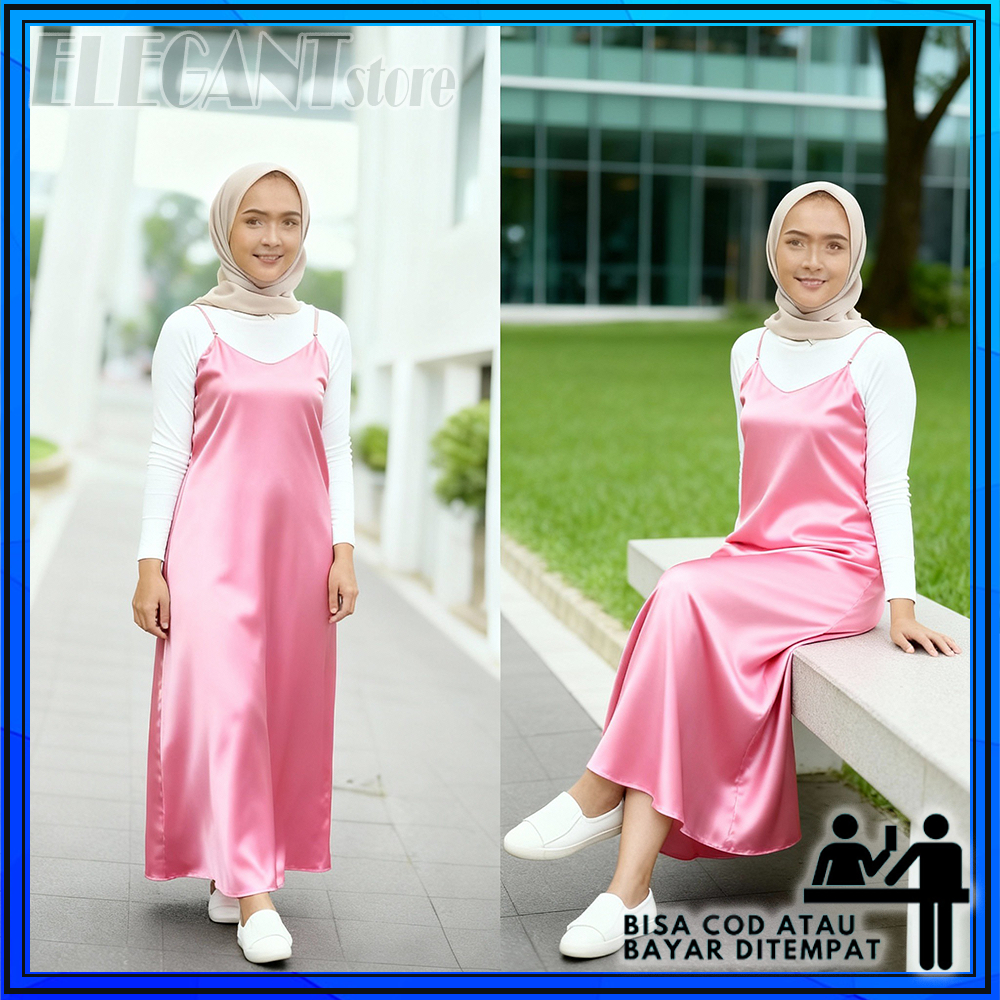 Long Dress dres pakaian wanita casual dress satin Seten murah import korea