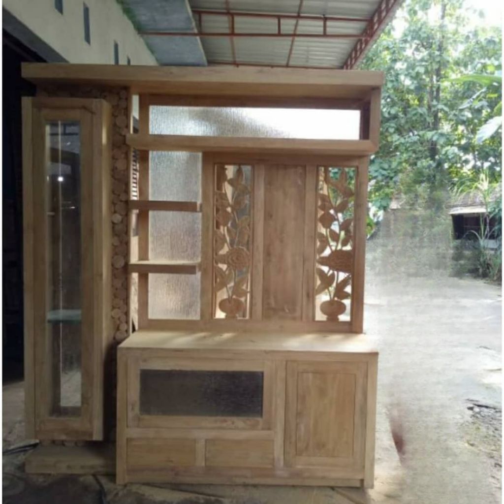 bufet tv partisi jati/bufet penyekat ruangan kayu jati model minimalis ukuran 180x200