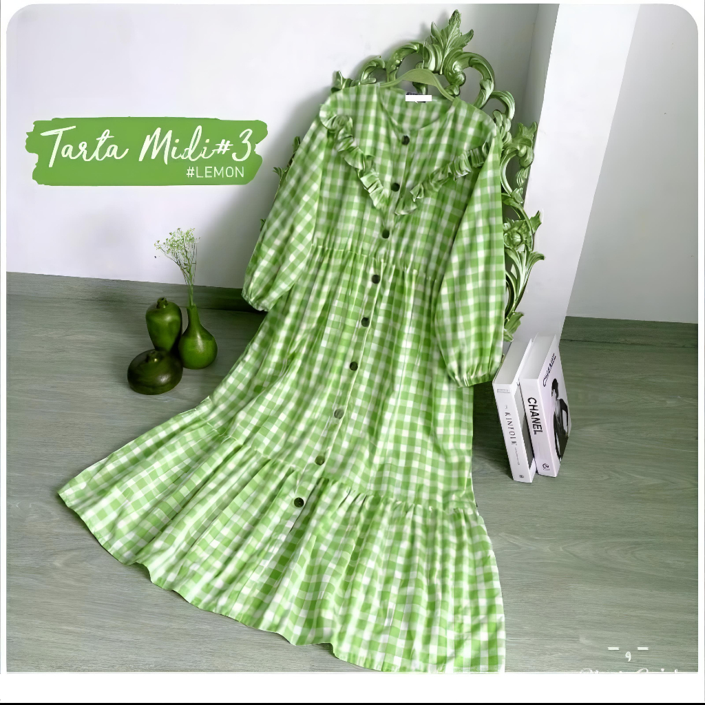 Midi Dress Wanita Katun Premium | Midi Dress Kotak-Kotak | Dress Wanita Terbaru