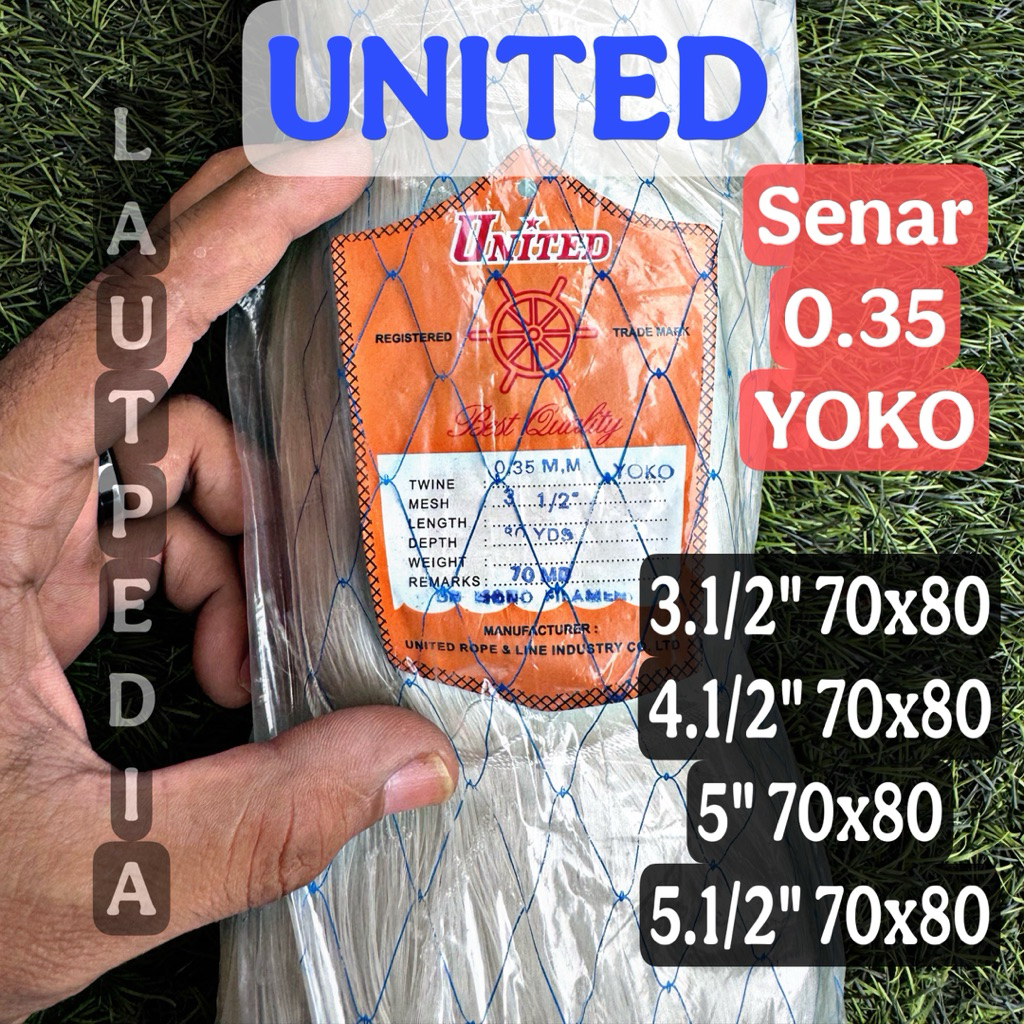Jaring ikan UNITED 0.35 3.1/2” - 5.1/2” 70x80 YOKO