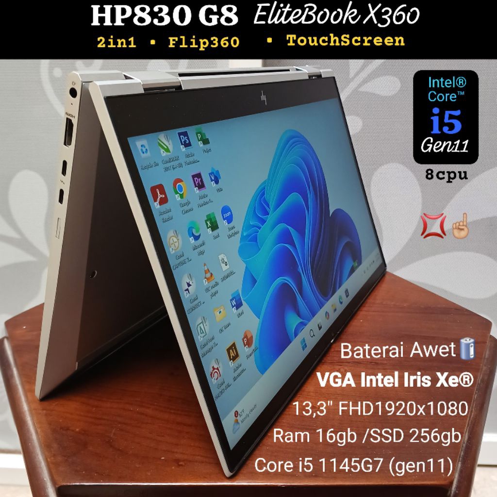 Laptop HP Elitebook X360 830 G8 silver | Flip 360o Touchscreen 13,3in FHD