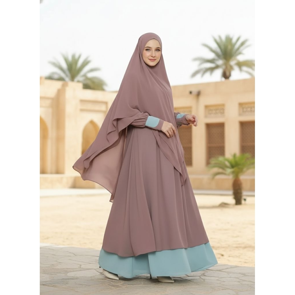 set gamis syari ceruty premium mewah elegan