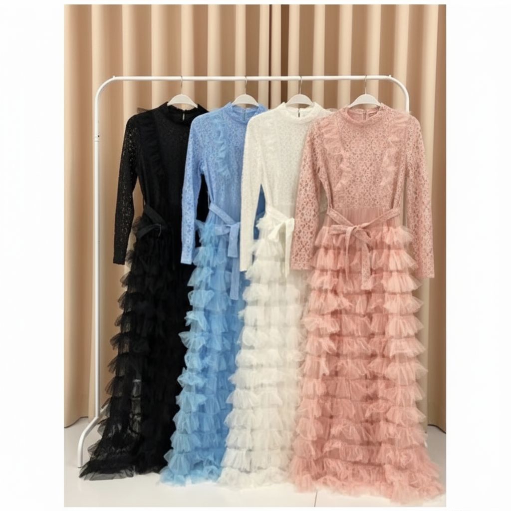 Vivorie drees maxi tille. Gamis umpak brukat tille.