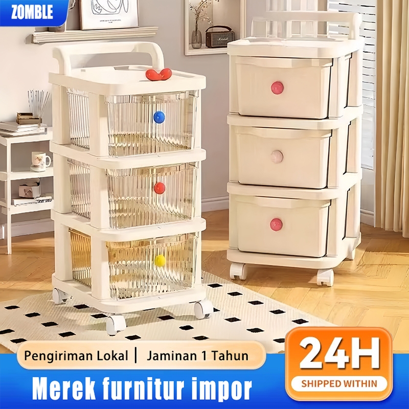 Rak susun plastik Rak Makanan Rak Dapur Rak Laci Susun Serbaguna Tempat Penyimpanan Katrol