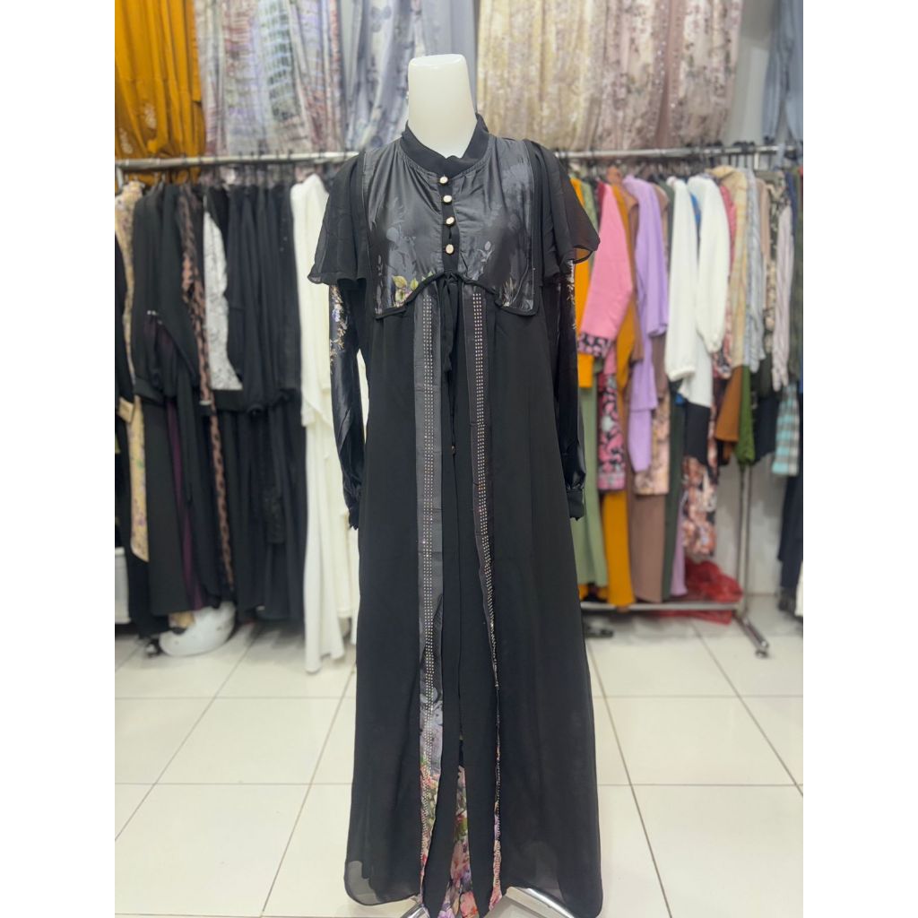 Gamis Novi bahan silk/Gamis rompi burkat/gamis hitam/gamis lebaran/gamis mewah/gamis remaja/premium
