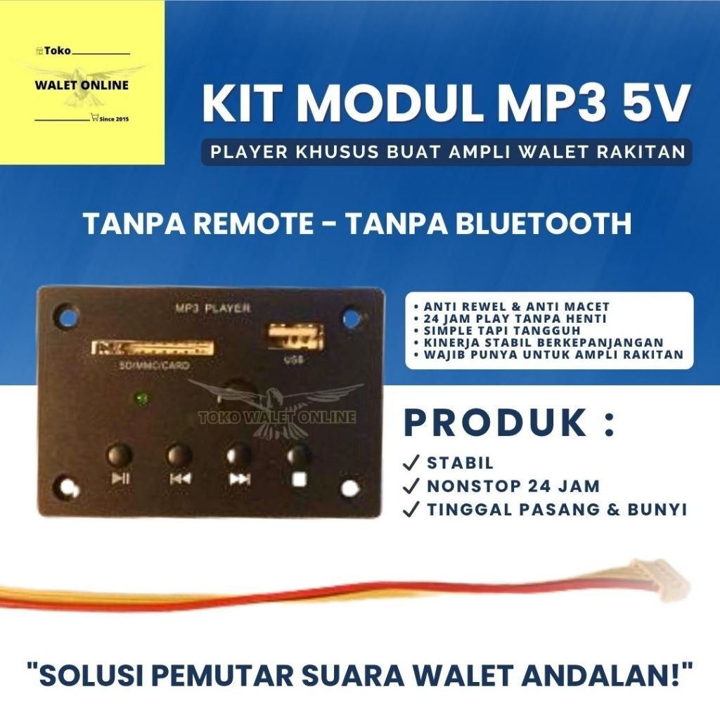 Kit Modul MP3 Player Analog Input 5V DC Untuk Ampli Walet Rakitan 24 Jam Non-Stop Support Flashdisk 