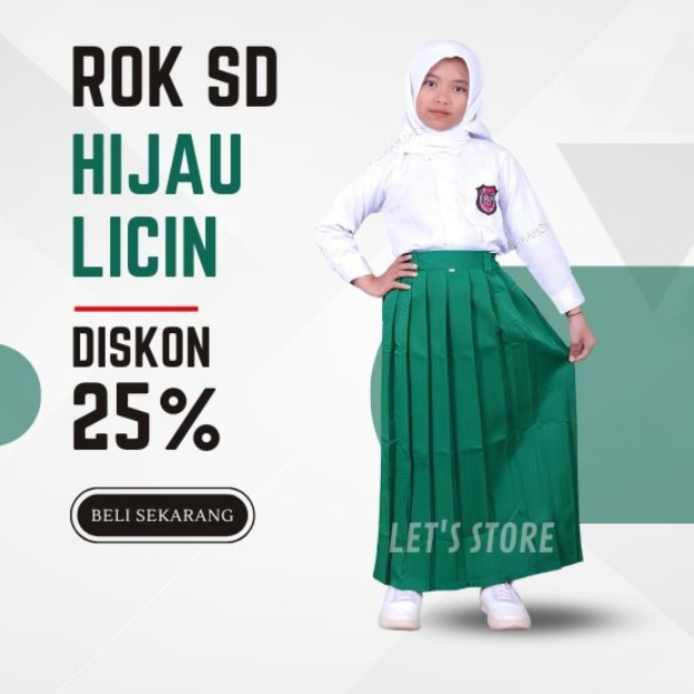 Rok Panjang Rempel SD Hijau Bahan Licin