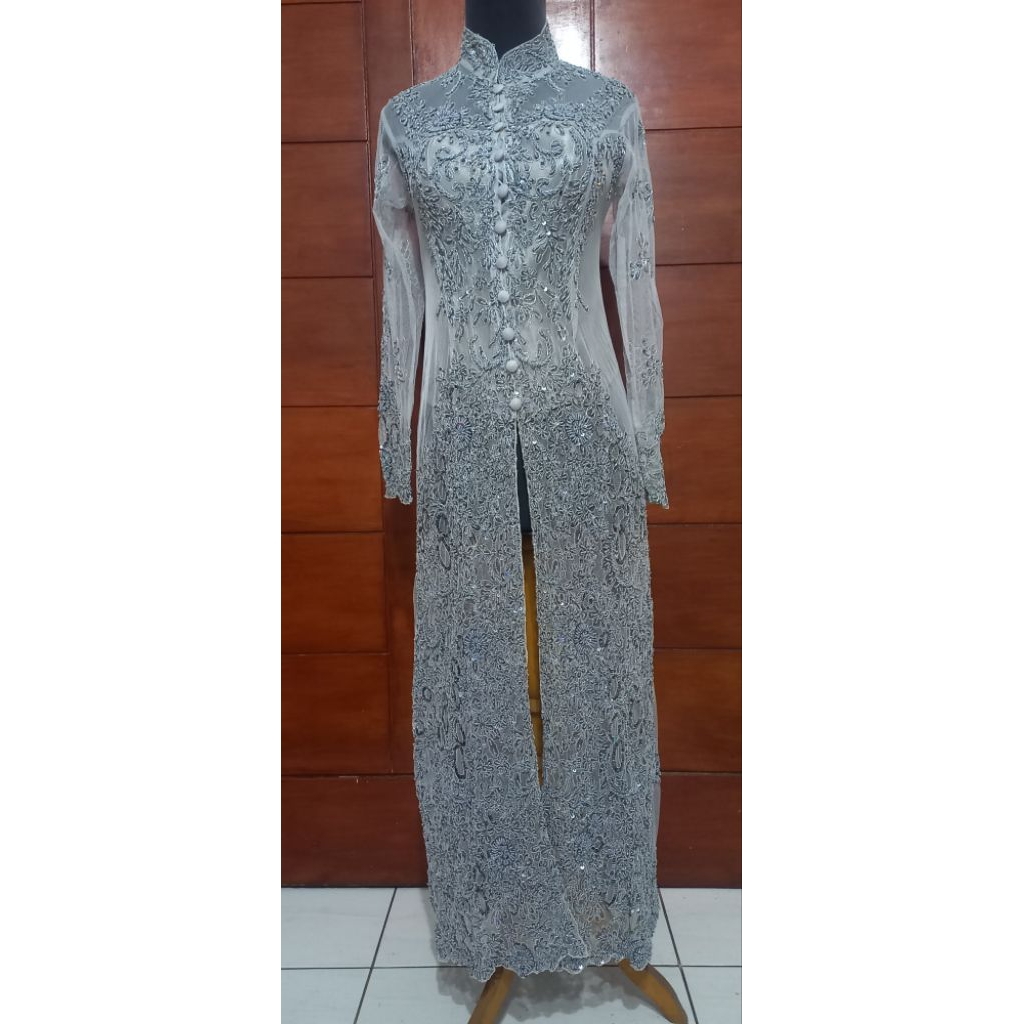 Kebaya Silver Abu Abu Pengantin Muslim Payet Jepang Ukuran M