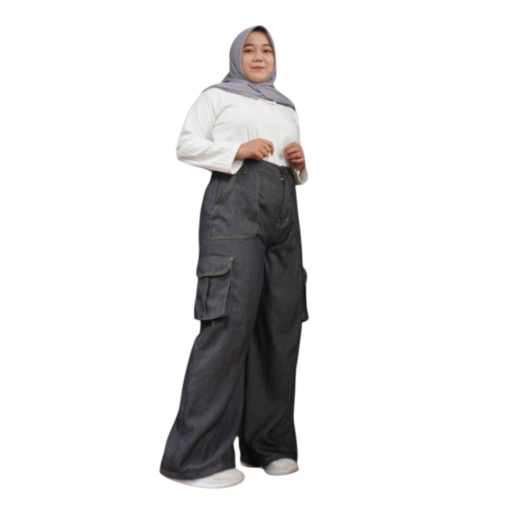 Celana Kulot Jeans Cargo Jumbo-Celana Kulot Cargo Jeans Wanita