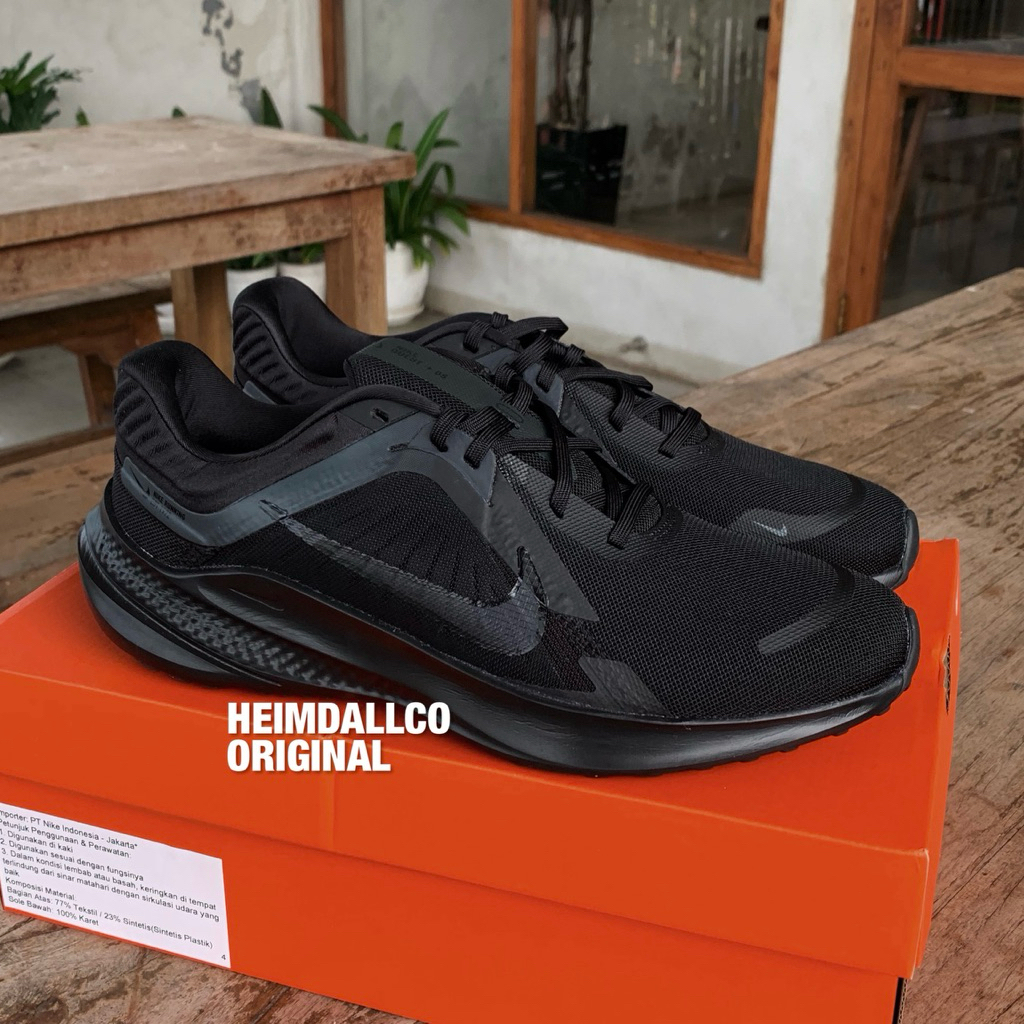 Nike Quest 5 Black Dark Smoke Grey Road Running Shoes DD0204-003 Original Resmi