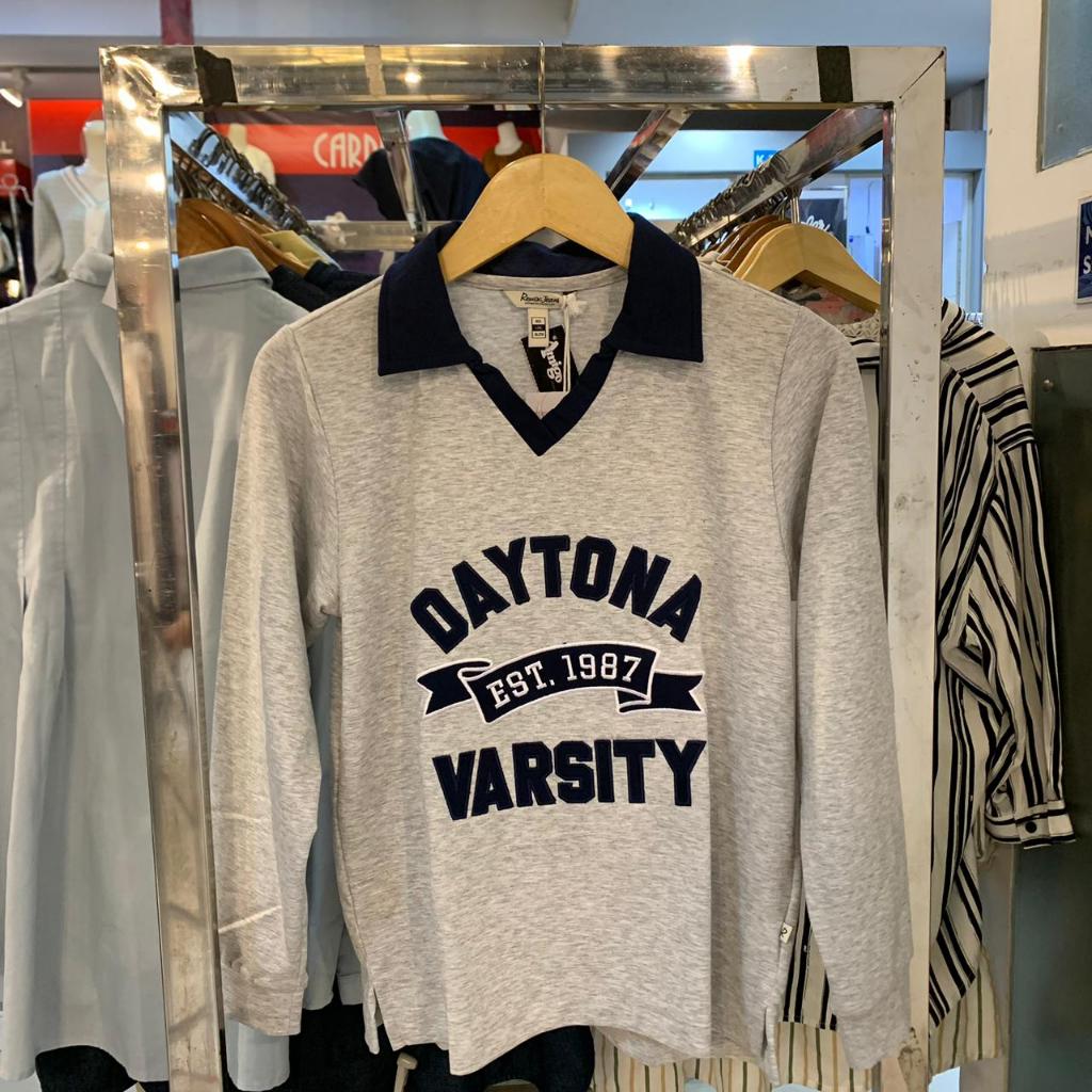 Sweater Wanita Remix Jeans RIFC345J28 Kaos Kerah Wanita Panjang Abu Misty