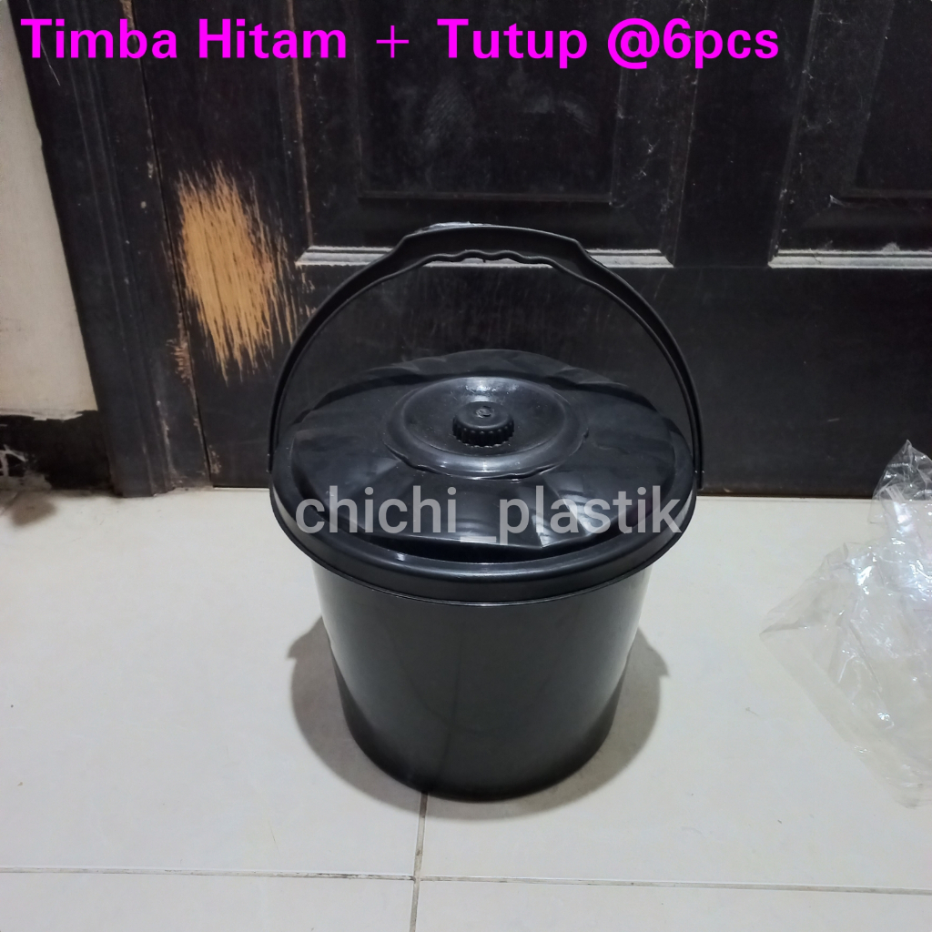 6PCS Timba hitam + tutup timbo hajatan berkatan syukuran ember gagang plastik serbaguna