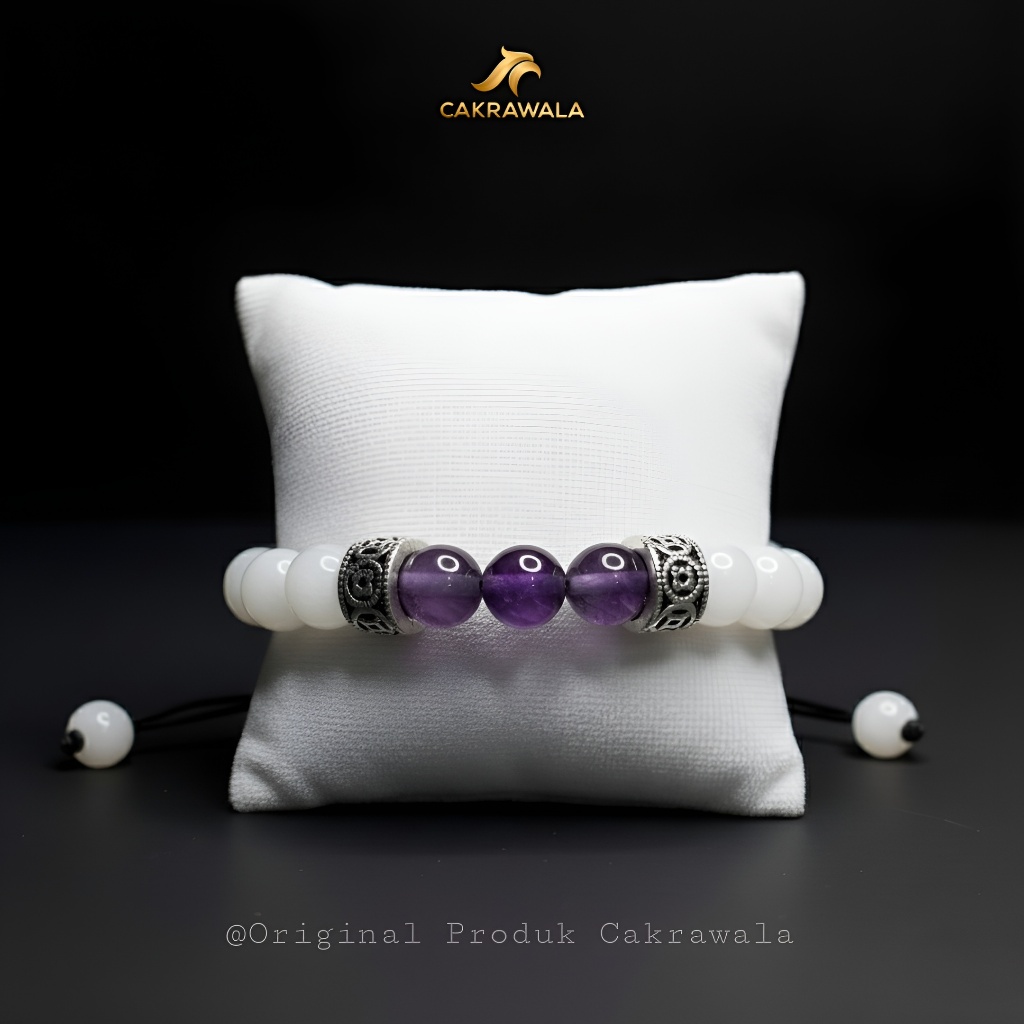 CAKRAWALA Gelang Batu Violet Putih Minimalis – Gelang Fashion Premium