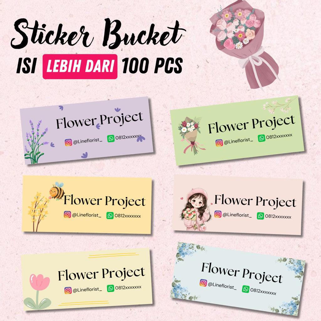 [100 PCS ]STICKER BUNGA BOUQUET FLORIST LABEL FREE CUSTOM DAN DESAIN TERBARU