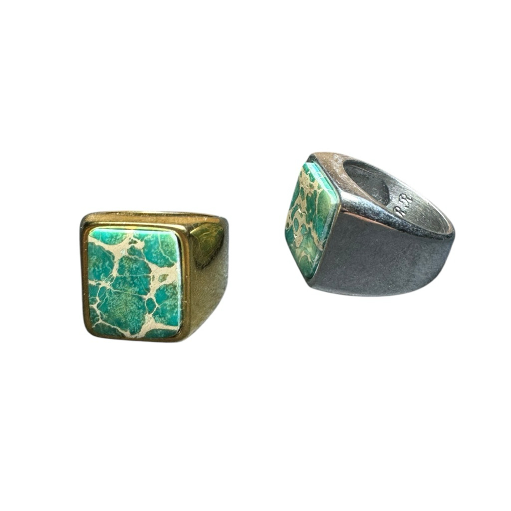 Natural cincin batu akik pirus kotak ring titanium | O1B-213