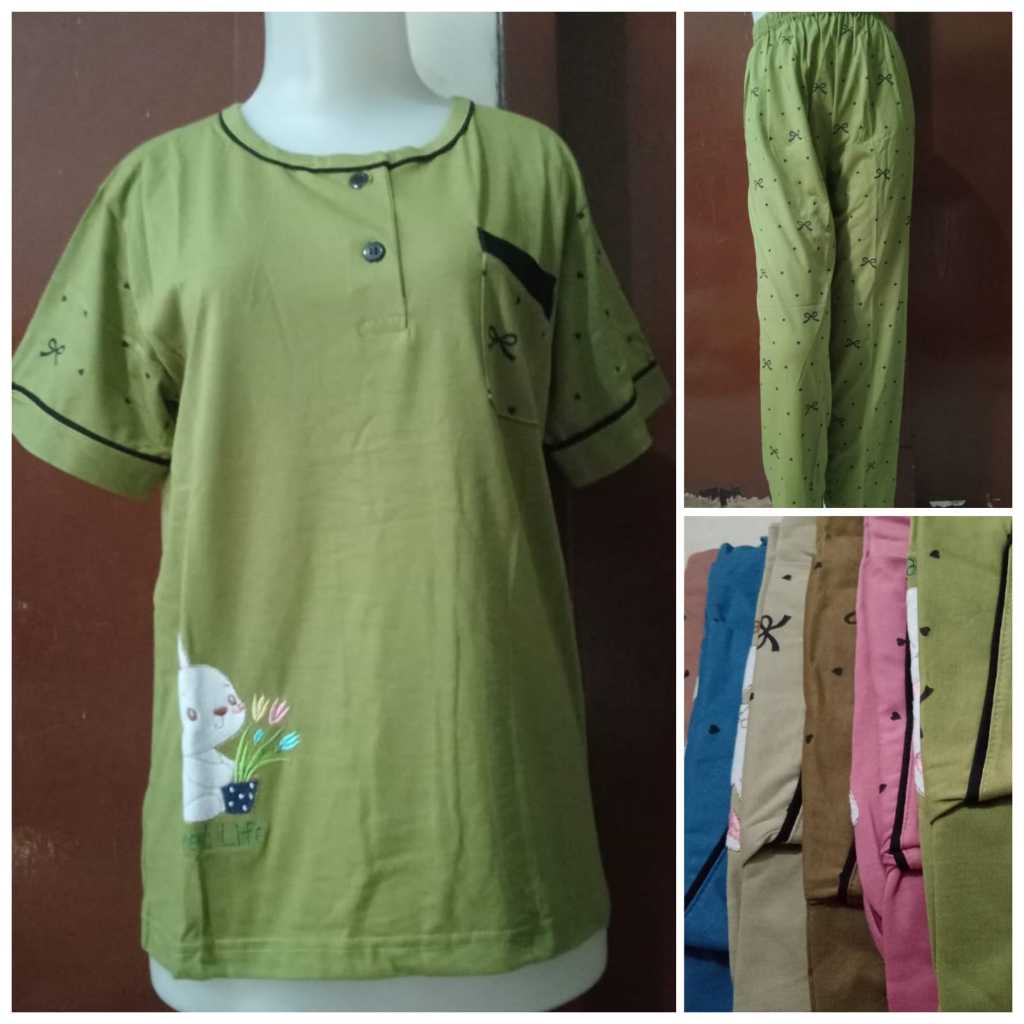 Babydoll CP AMRO Label MERAH Baby Doll Lengan Pendek Celana Panjang Baju Tidur Wanita