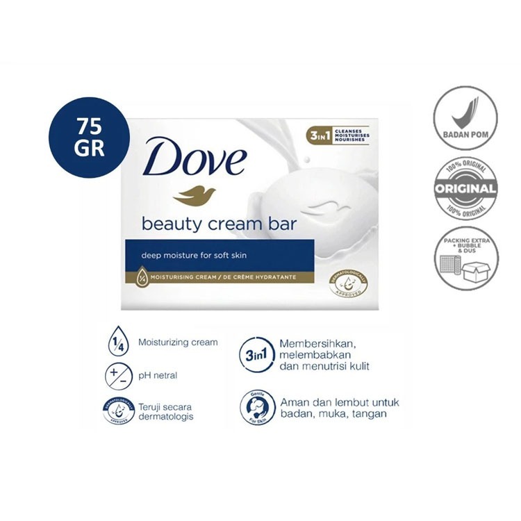 Dove Sabun Batang Beauty Cream White Bar Original 75 gr