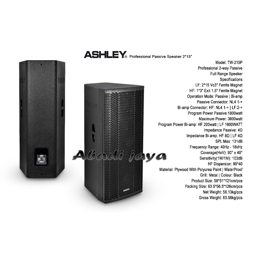 SPEAKER PASIF 2X15 INCI DOUBEL WOOFER ASHLEY TW215P ASHLEY TW 215P