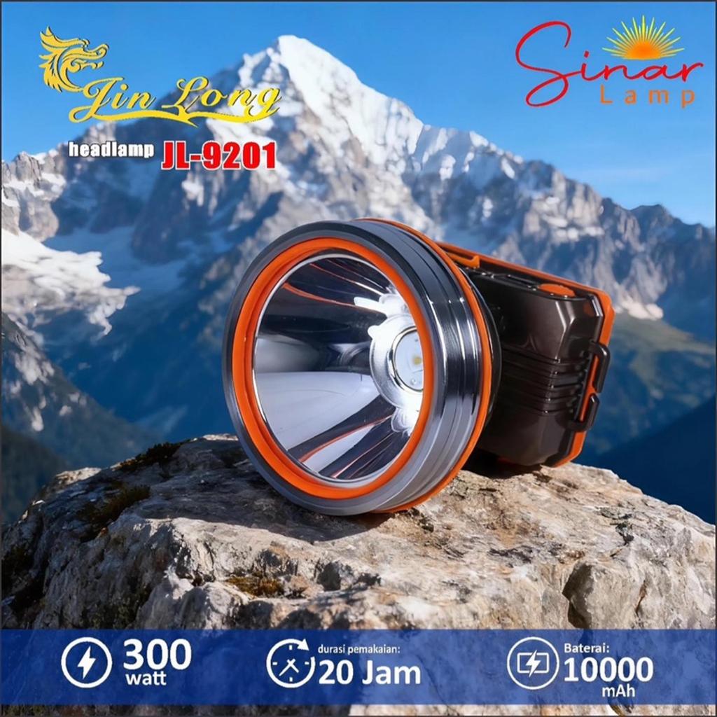 Cod Jinlong JL 9201Senter Kepala 300watt  cahaya putih baterai 10000 mAh - waterproof