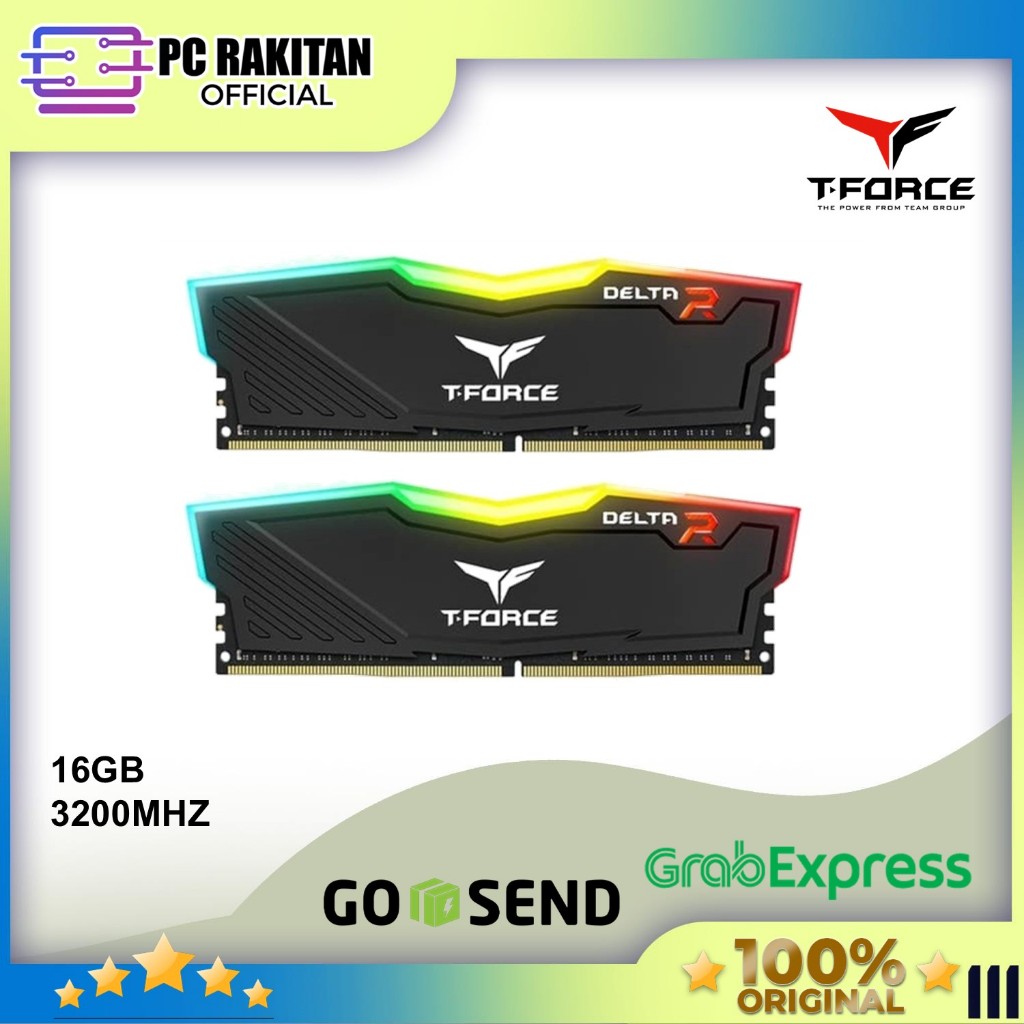 TEAM T-FORCE DELTA RAM LONGDIMM DDR4 16GB (8GBX2) 3200MHZ RGB BLACK