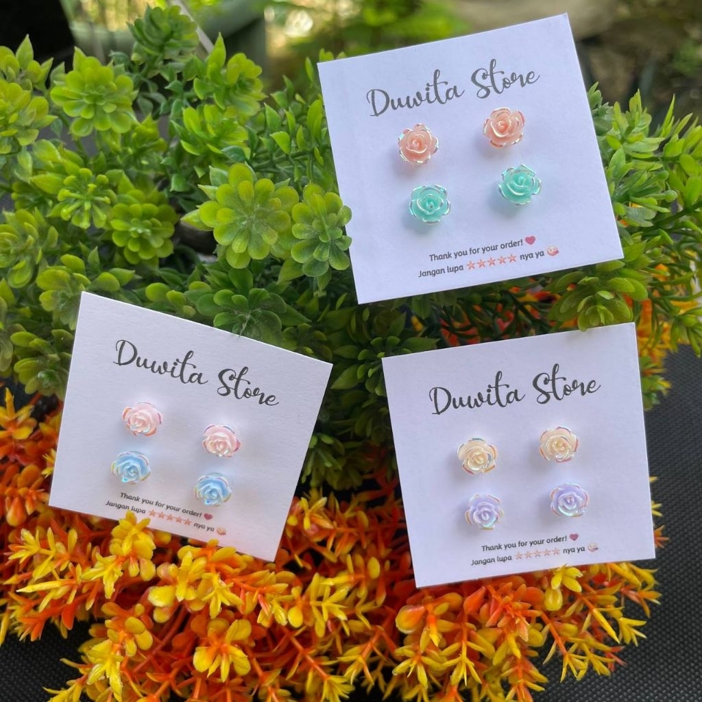 HANDMADE ANTING TUSUK PLASTIK ANAK/DEWASA MOTIF MAWAR 8MM-BUNDLE)