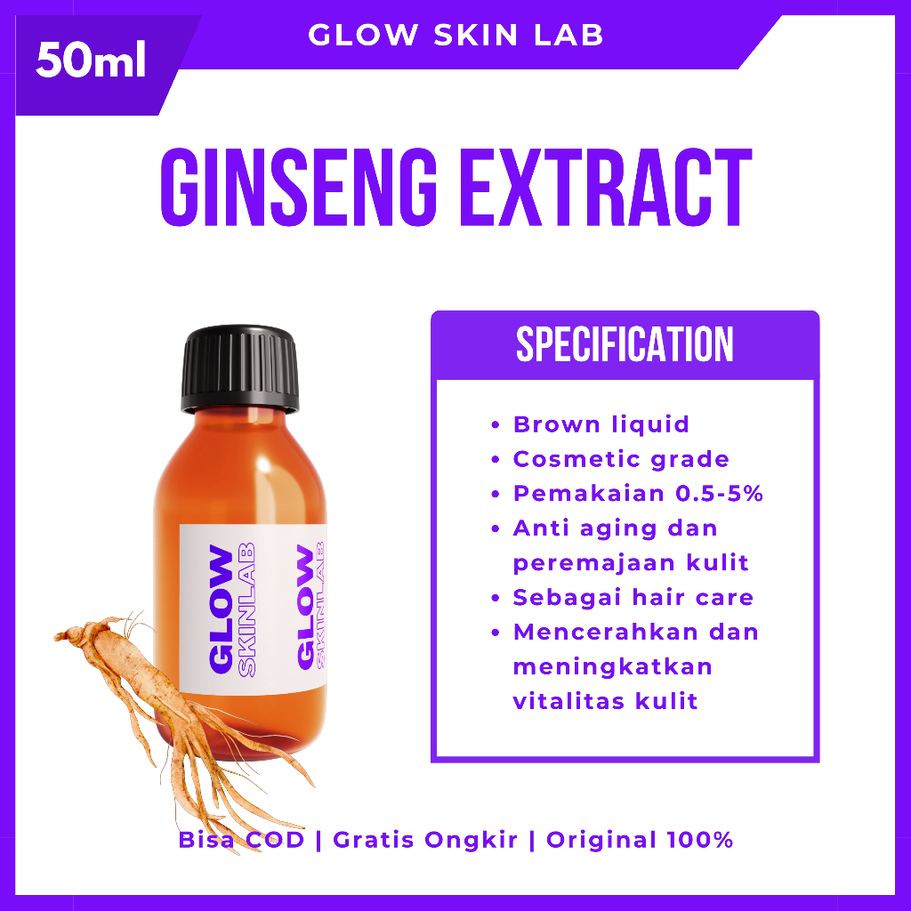 Ginseng Korea Extract 99% 50ml Ekstrak Panax Ginseng Vitamin Kulit Bahan Skincare Lotion Krim