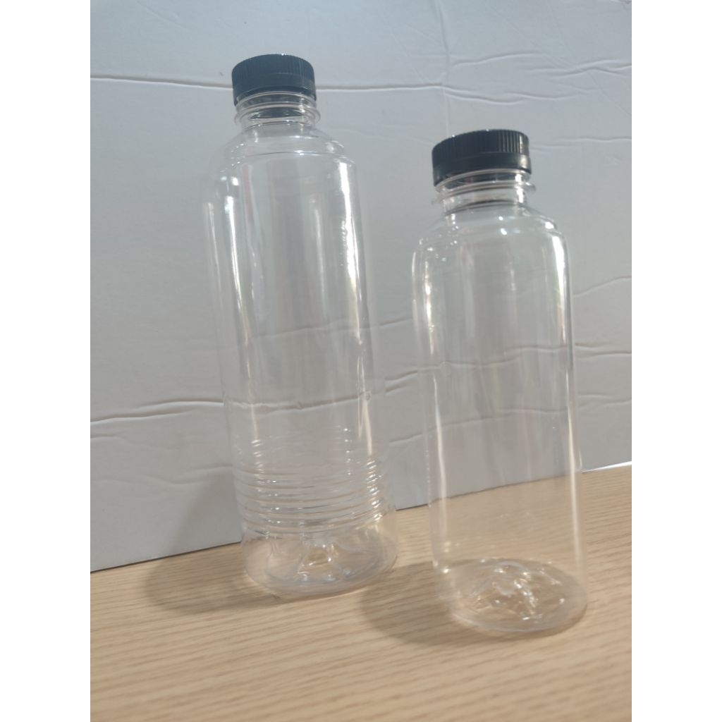 Botol Almond 250 dan 500 ml / Botol Plastik Clear tutup Hitam /Putih / Botol Plastik Minuman /jus/Ja