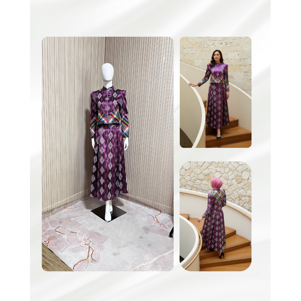 Setelan Tenun Etnik Ungu Wanita – Atasan & Rok Motif Elegan | Outfit Kondangan / Pesta / Formal
