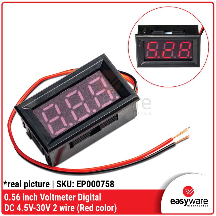 Voltmeter Digital 0.56 inch DC 4.5-30V 0.56" Voltmeter Digital DC 2 kabel 2 wire