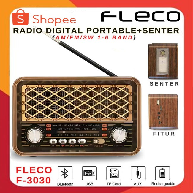 FLECO F-3030BTL Radio Digital Portable Am/Fm/Sw Band / Radio Bluetooth Radio Jadul