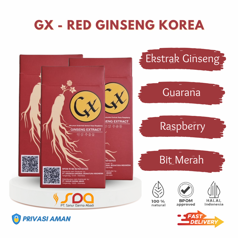 [PAKET 3 BOX] GX Minuman Ginseng Extract Raspberry - Minuman Serbuk Ginseng Korea Penambah Stamina
