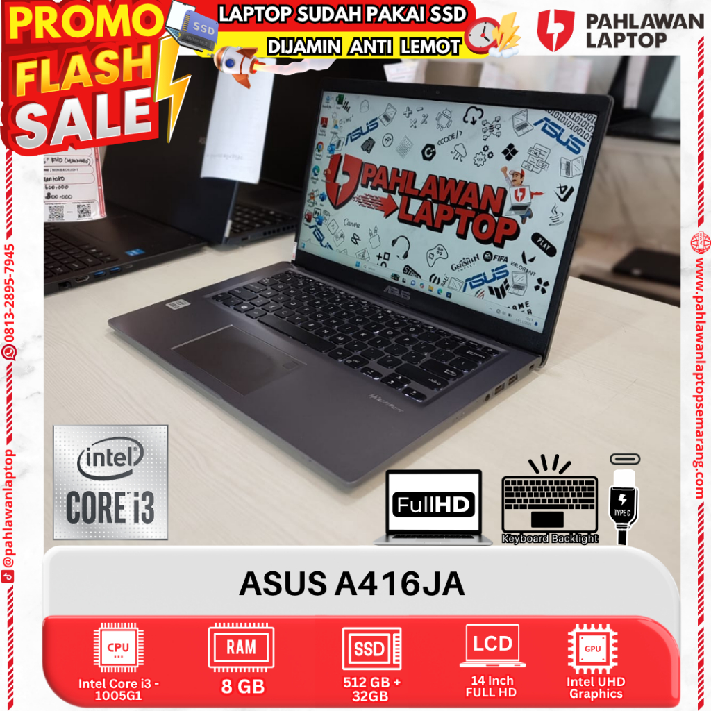 LAPTOP ASUS VIVOBOOK A416JA Core i3 GEN 10 RAM 8GB SSD 512GB + 32eMMC