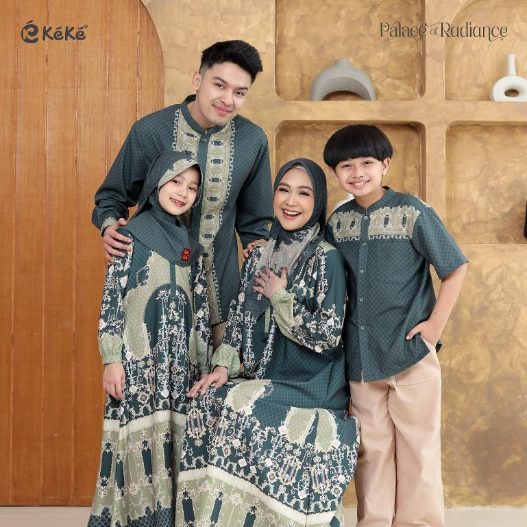 Keke Busana | Baju Couple Ria Ricis Qazmir Series Sarimbit Lebaran 2026 Koko Gamis Dress Pine Groove