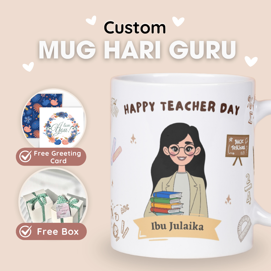 Mug Hari Guru Premium | Kado Guru Wanita/Pria Bisa Custom Desain | Hadiah Spesial Untuk Guru Terbaik