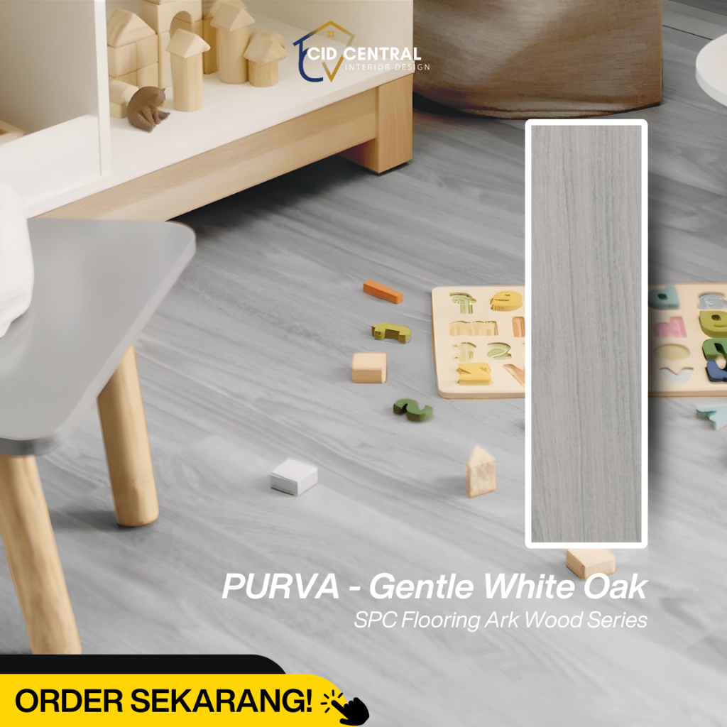 Lantai SPC Purva Motif Kayu Tebal 5mm + 1mm HDPE / SPC Flooring Ark Wood 6mm / PURVA - Gentle White 