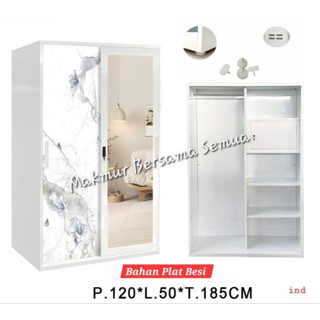 Lemari Pakaian Plat Besi Sliding 120cm Lemari Baju  Lemari Besi  Lemari Sliding Lemari anti rayap le