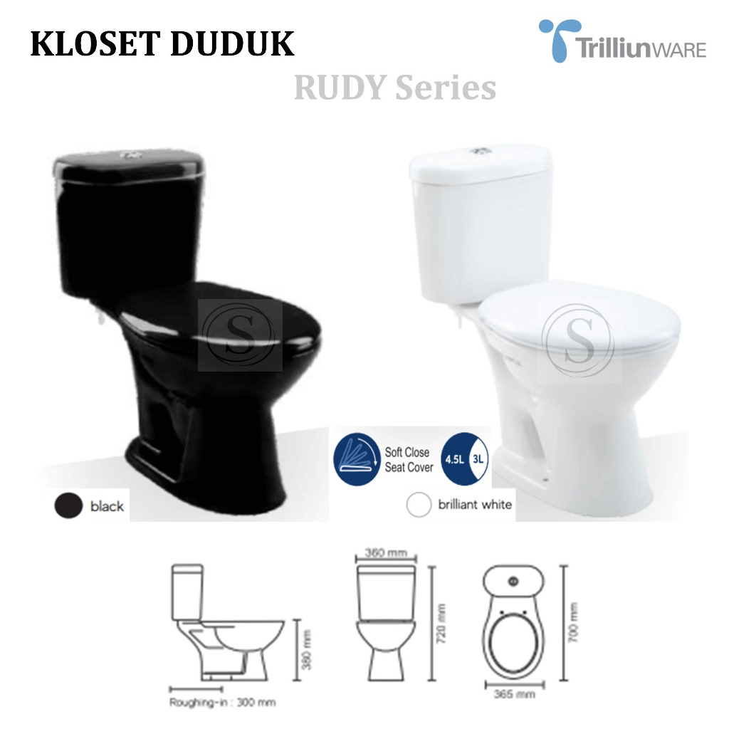 TRILLIUNWARE CLOSET DUDUK RUBY WHITE / BLACK / Kloset Triliun Hitam Putih Duoblok