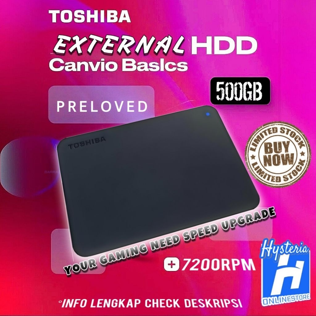 Hardisk Eksternal Toshiba Canvio 500Gb 7200RPM | HDD Preloved Harddisk Game 500Gb 7200RPM PC Laptop 