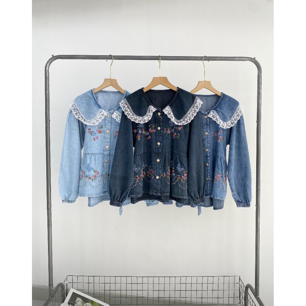 BLOUSE SOFT DENIM SAILOR RENDA BRORDIR PREMIUM BABY DOLL
