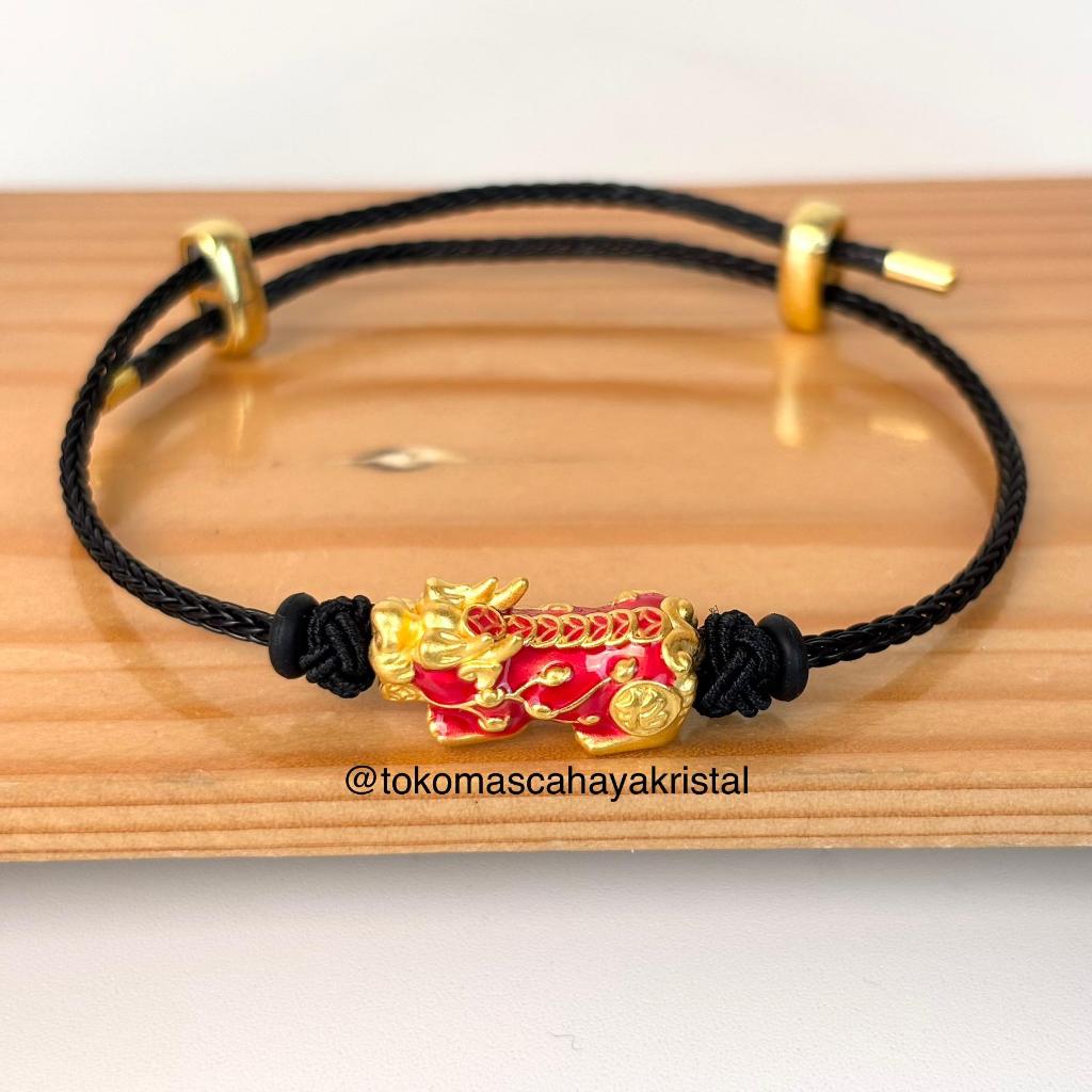 Gelang Tali Emas Charm Naga Merah 24K HK Hongkong 999% - Gold Bracelet