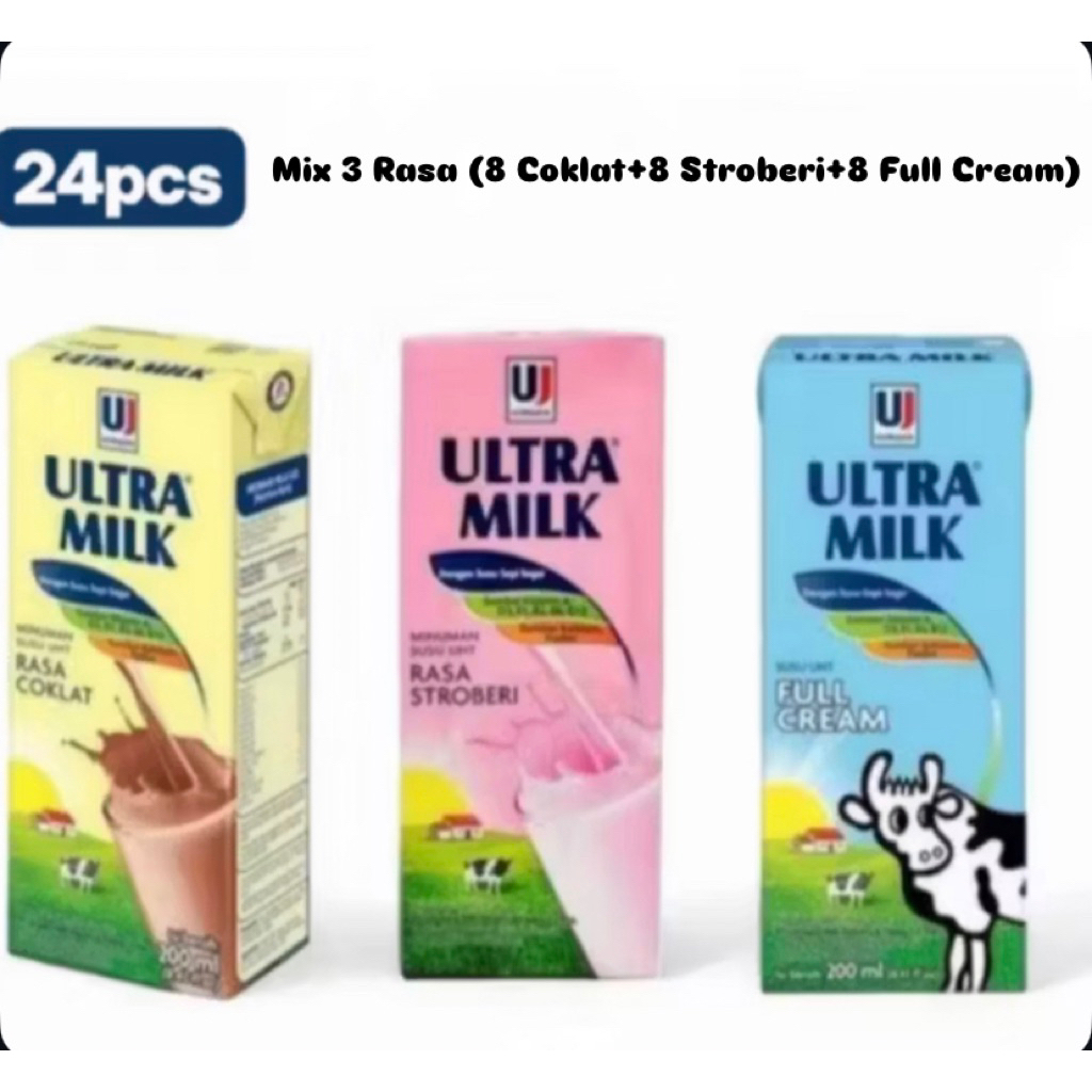Susu Ultra Milk 200ml Mix 3 Rasa [1 Dus/24 Pcs]