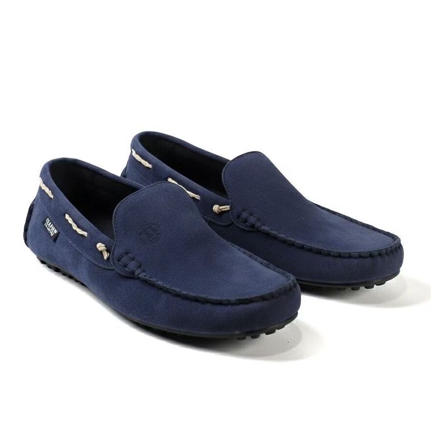 NYKRMN - Sepatu Slip On Kulit Suede Biru Navy Selop Casual Kerja Pria