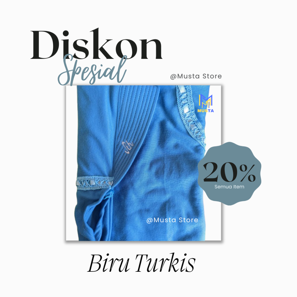 Hijab Sekolah / Kerudung Sekolah Warna Biru Turkish - Serut Pita Samping TK SD SMP SMA
