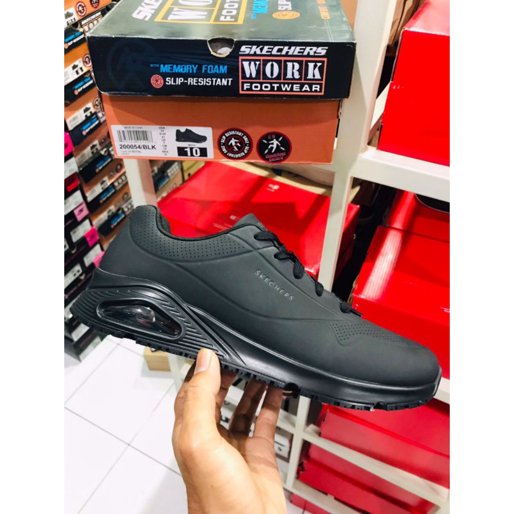 BIG SALE SKECHERS SUTAL [200054] ORIGINAL SEPATU FULL BLACK/HITAM/PRIA/RUNNING/LARI/SNEAKERS