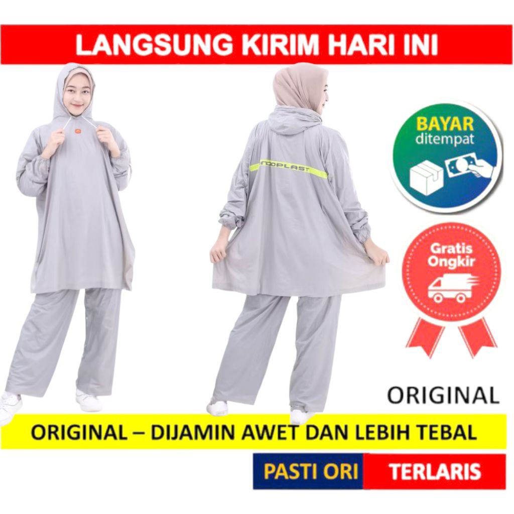 Jas Hujan Setelan Celana Pria Wanita Warna Abu-Abu